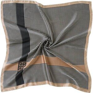 Women Plover Plaid Headscarf Satin Bandana Pattern Polyester Breathable Scarves